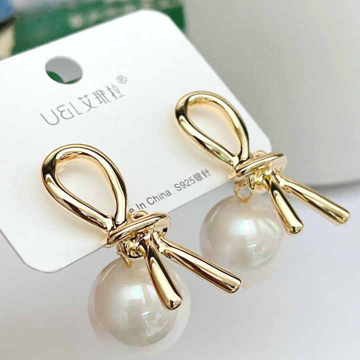 Knot Pearl Earrings Clip On Pearl Earrings Big Silver Grey Earrings | Earrings For Women Fashion | Luxury Look Artificial Earrings | Women Earrings