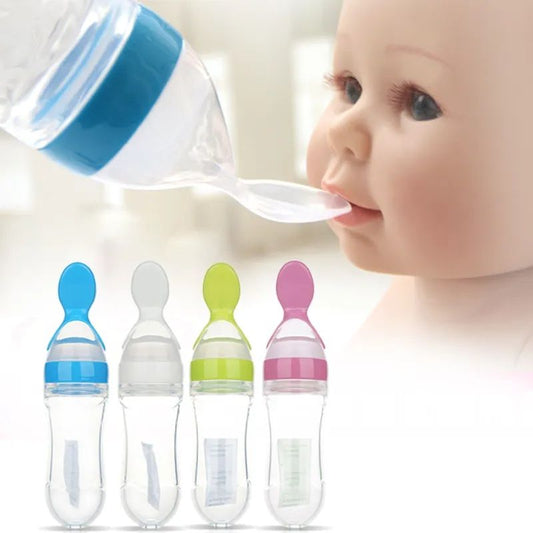 Infant Baby Silica Gel Bottle with a spoon newborn baby food supplement Rice Cereal Bottles Milk feeder